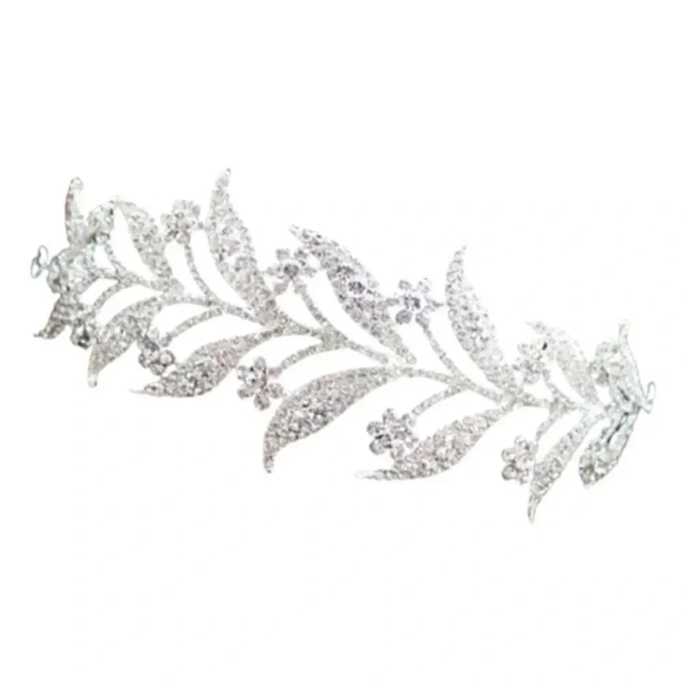 Floral Leaf Crystal Bride Wedding Fairy Rhinestone Tiara